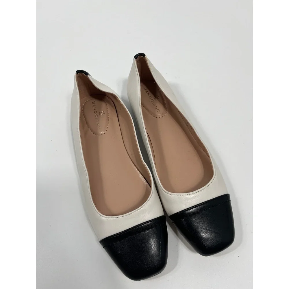 Bandolino Womens 5.5 Ballet Flats White Cap Toe Preppy Chic Minimalist Office